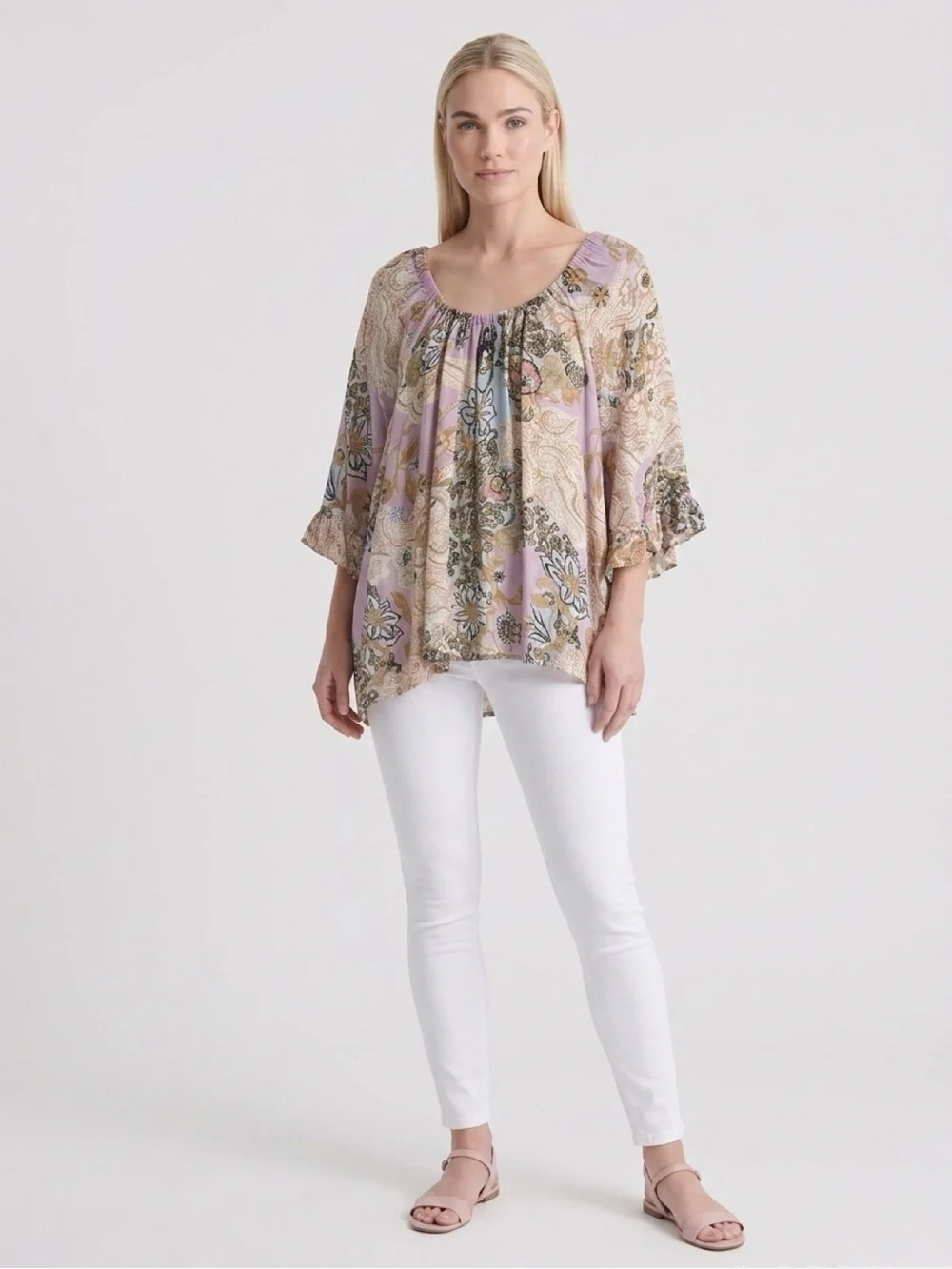 Ivy Jane floral tunic top with ruffle sleeves